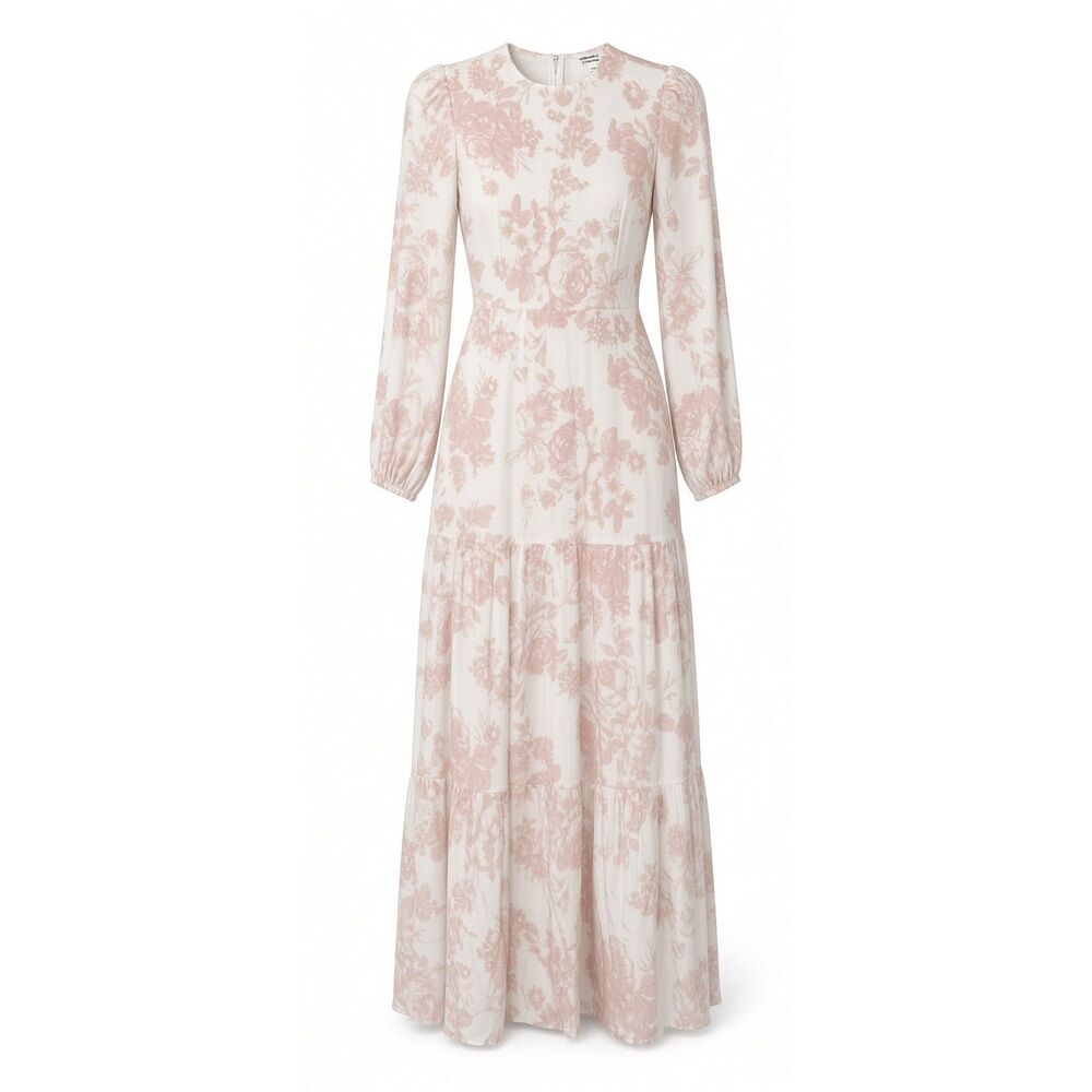 Boho Soft Pink Vintage Floral Tiered Romantic Cottagecore Bridgerton Maxi Dress